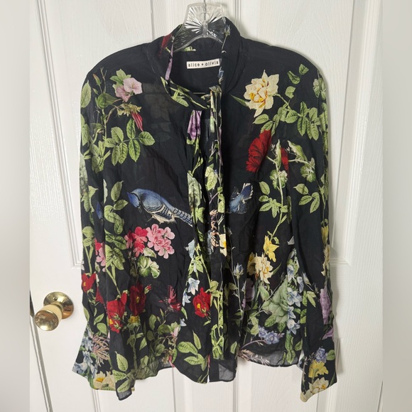 Alice + Olivia Lloyd Slit Sleeve Blouse L - Picture 2 of 9